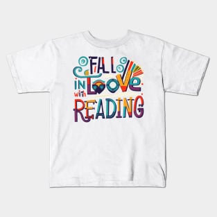 Fall In Love With Reading Book Autumn Pumpkins And Teachers Kids T-Shirt